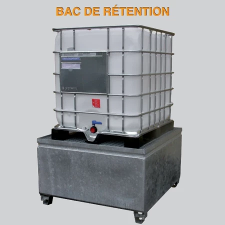 Bac de rétention avec un conteneur IBC pour stockage de liquides
