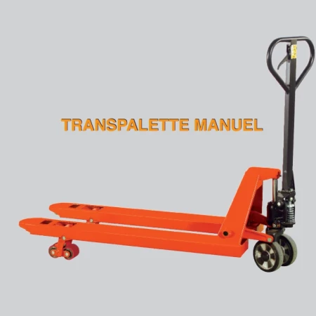 Transpalette manuel orange pour le déplacement de palettes
